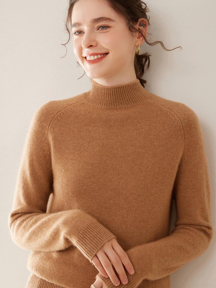Women's Cashmere Sweater: Five-Needle Three-Strand, Half-High Collar, Thick Knitwear Pullover.