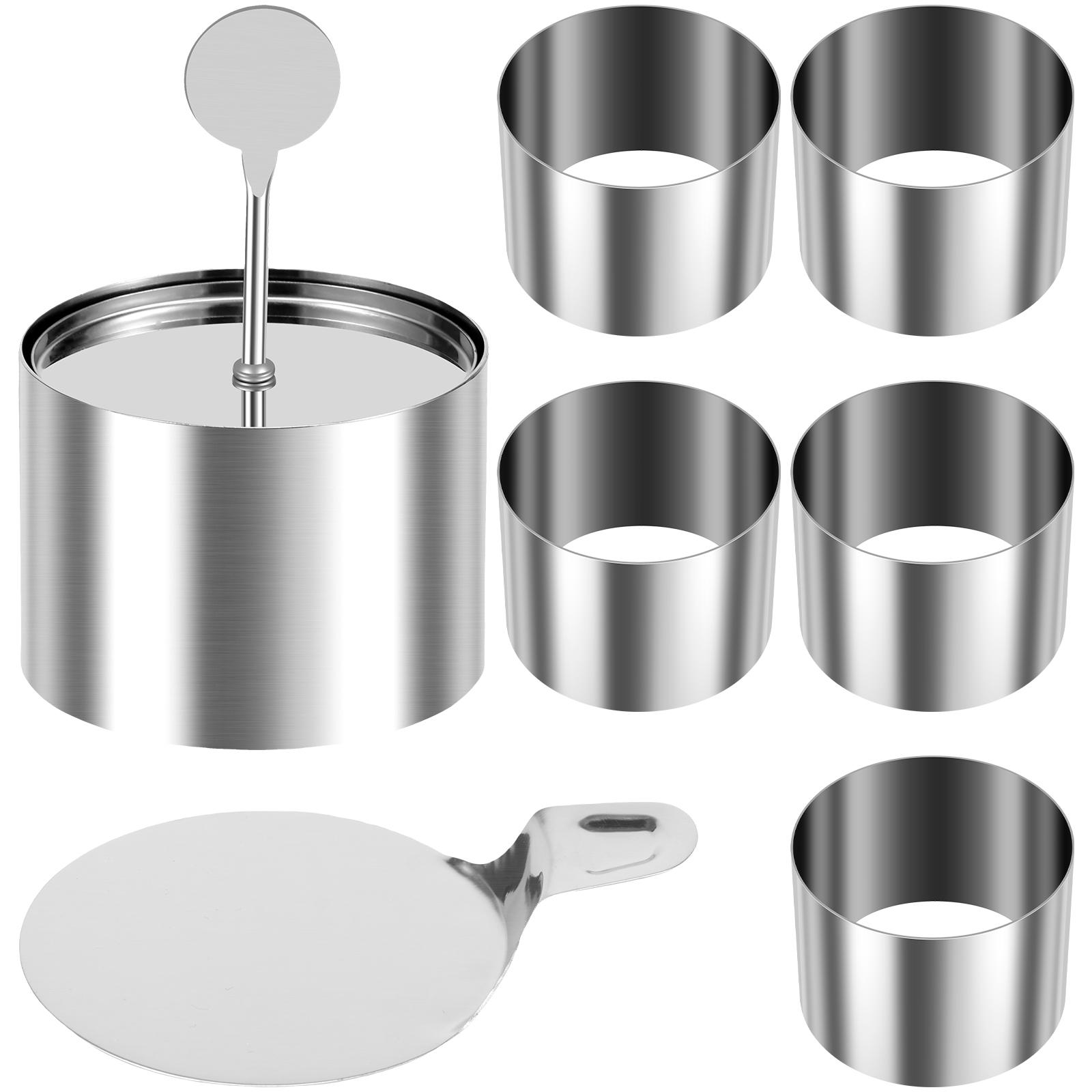 

6Pcs Cake Ring for Baking Stainless Steel Mousse Ring 3D Cake Baking Molds Round/Heart Shape Dessert Ring with Pusher and Lifter
