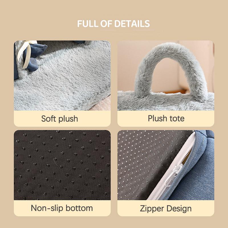 Luxurious Removable Dog House with Handle Enclosed Soft Plush Anti-Slip Pet Shelter Warm Calming Indoor Bed for Puppy Puppies