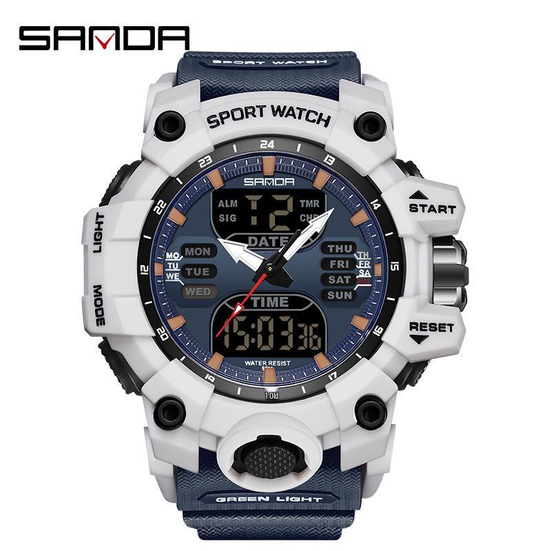 SANDA Women's Trendy LED Dual Display Waterproof Watch with Hourly Chime