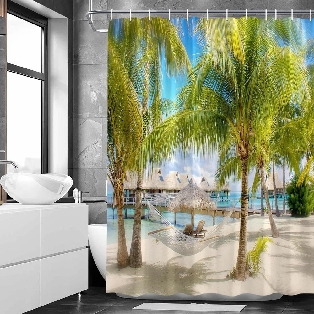 Sexy Woman White Shower Curtains Highland Cow Palm Leaf Ink Flower Bird Polyester Fabric Washable Bathroom Decor Bath Curtain