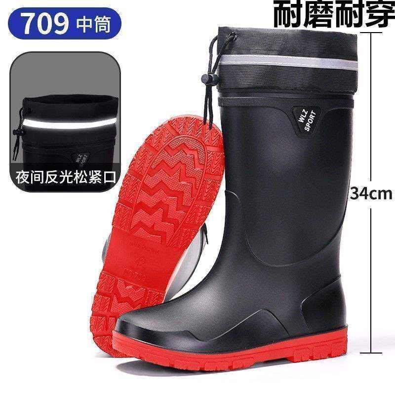 Rain Shoes Men's Closed New Waterproof Shoes Outdoor Water Boots Kitchen Non-slip Work Rubber Shoes Velvet Cotton Warm Rain Boots