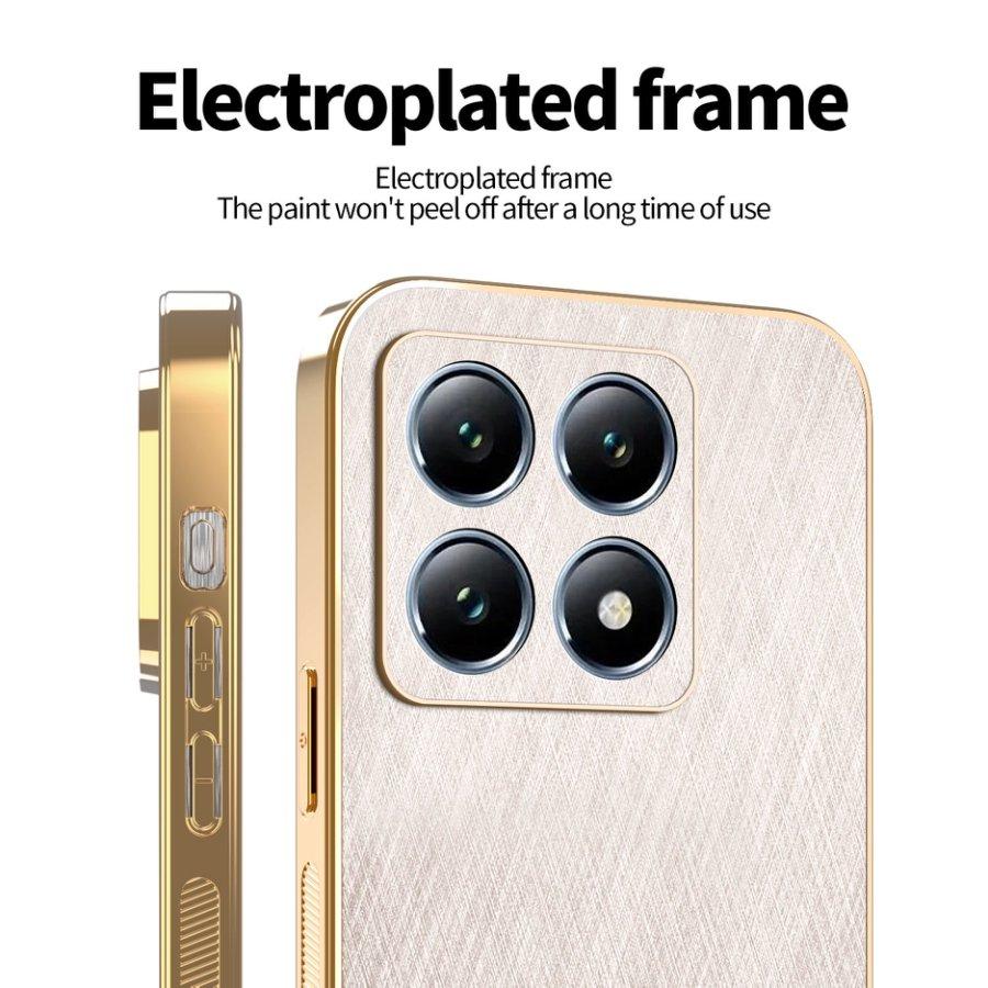 Plating Gold Silk Skin Case for Xiaomi Mi 14T 13T 11T Pro 13 12 14 15 Ultra Full Protection Shell Leather Shockproof Back Cover