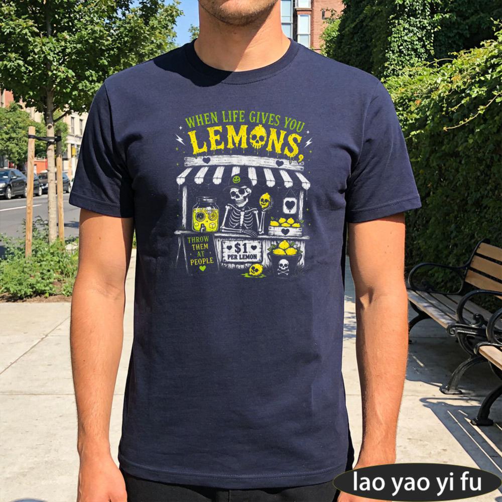 When Life Gives You Lemons Skeleton Lemon Print Cotton Regular Fit Men Funny Sarcastic Gothic S