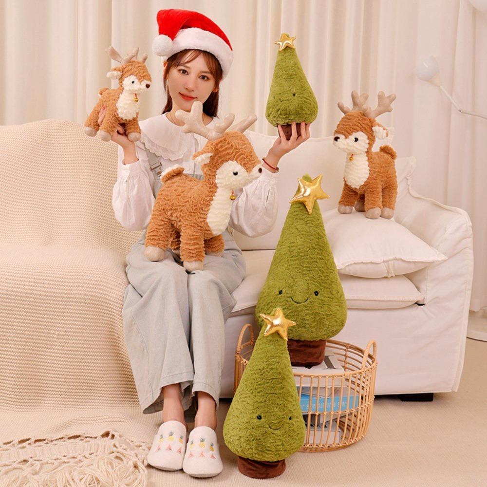 Xmas Plushie Tree Cute Stuffed Christmas Elk Reindeer Plush Deer Toy Pine Ring Bell Ginger Bread Chocolate House Bell