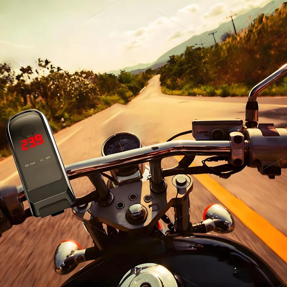 36W Motorcycle QC3.0 PD Charger Socket USB Type-C Fast Charging Motorcycle Charger Plug Voltmeter Thermometer Digital Display