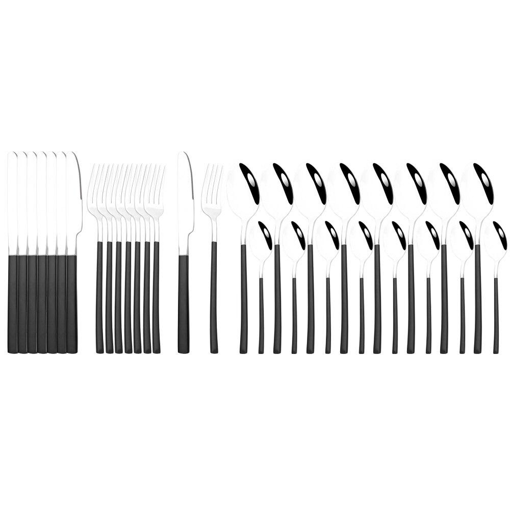 32Pcs Black Gold Cutlery Set Knife Forks Coffee Spoons Dinnerware Set Stainless Steel Tableware Western Kitchen Silverware Set
