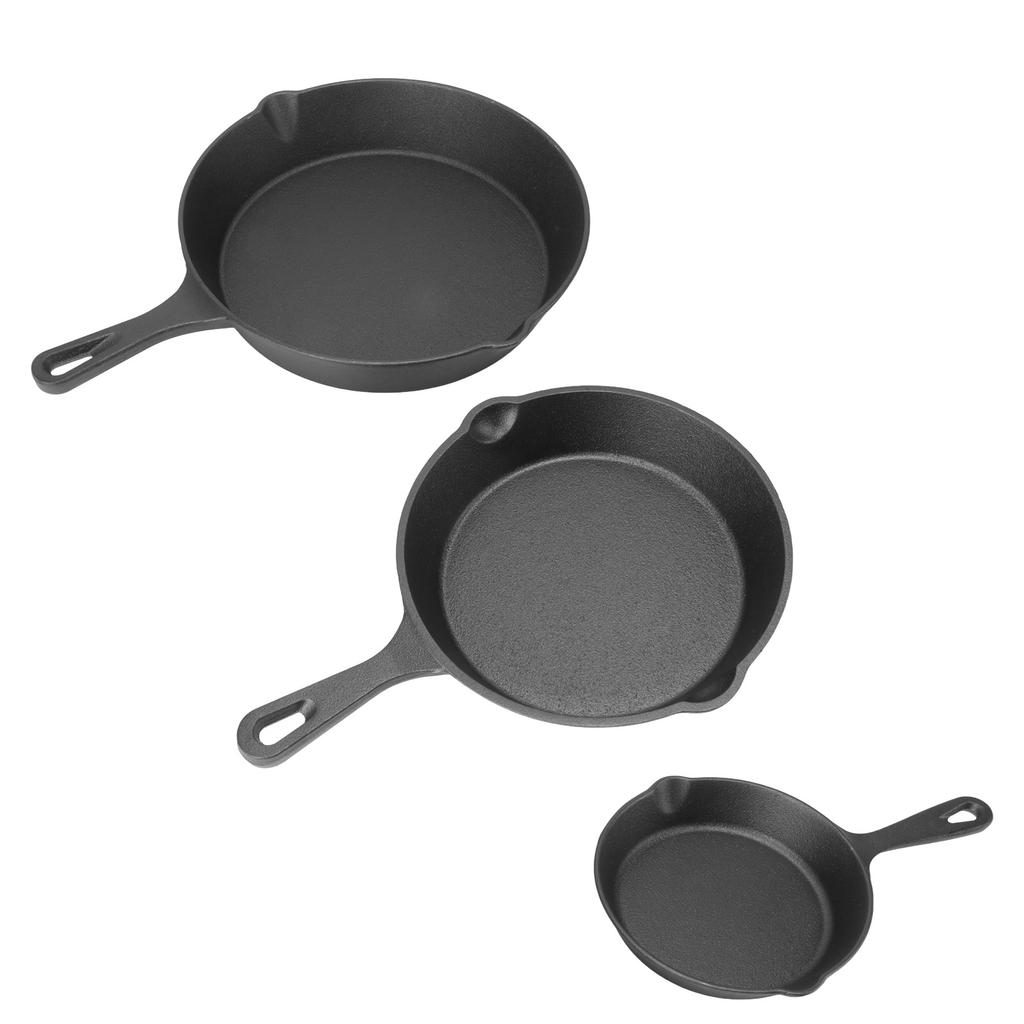 3 Piece Frying Pan Set Cast Iron Prevent Stick Multifunction Mini Fry Egg Pan with Long Handle for