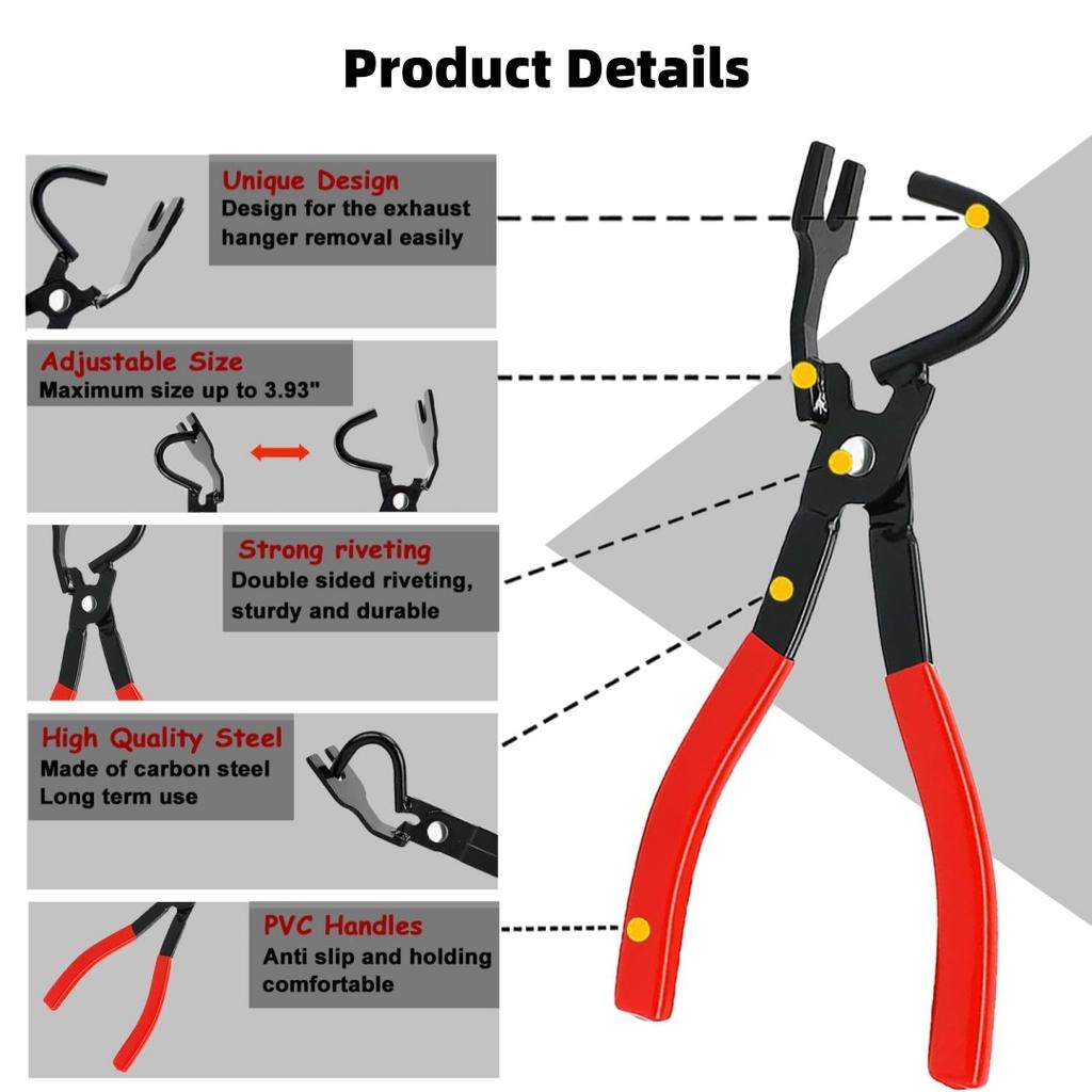Car Exhaust Hanger Removal Pliers Exhaust Pipe Gasket Puller Rubber Pad Removal Tool Non-slip Handle Universal Auto Exhaust System Repair Hand Tools