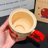 Cute Cartoon Bear Apple Goblet with Lid Cute Ceramic Mug As Gift for Best Friend Water Cup As Souvenir
