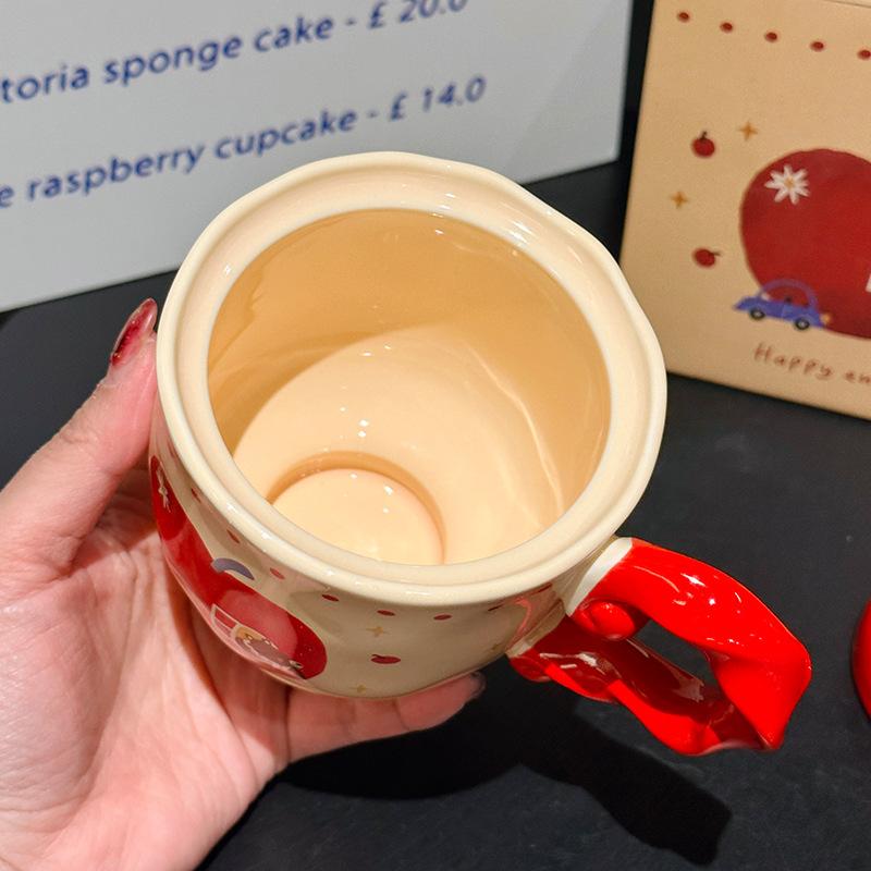 Cute Cartoon Bear Apple Goblet with Lid Cute Ceramic Mug As Gift for Best Friend Water Cup As Souvenir