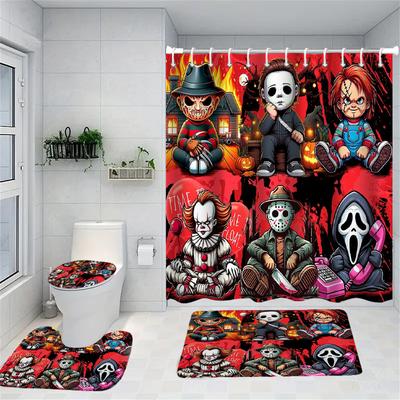 Halloween Joker Disegno Animato Tenda da Doccia Set Bagno Impermeabile Antiscivolo Tappetino Bagno WC Con 12 Ganci Decorazioni per la Casa