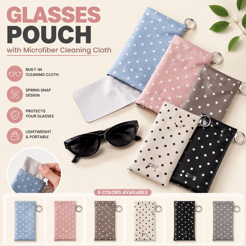 Stylish Polka Dot Eyeglasses Pouch Water-resistant PU Leather Scratch-Resistant Soft Glasses Case Storage Bag for Women Daily