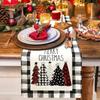 Merry Christmas Table Runner Snowman Pattern Table Cloth Reusable Xmas Table Decor