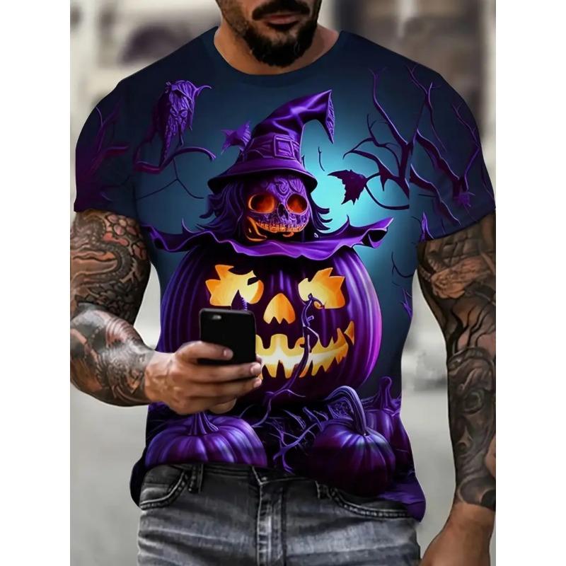 Halloween Men's T-Shirts Vintage 3D Print Summer Short Sleeve Y2k T-Shirt Loose Casual Summer Tops Trendy Fashion Men's Clothing