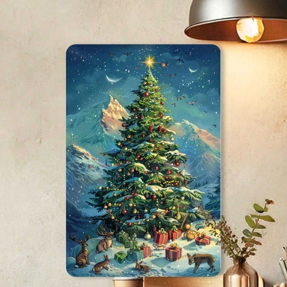 1pc Christmas Tree Metal Tin Sign 8x12 Vintage Holiday Wall Art, Festive Iron Plaque for Home Bedroom Dining Room Bar