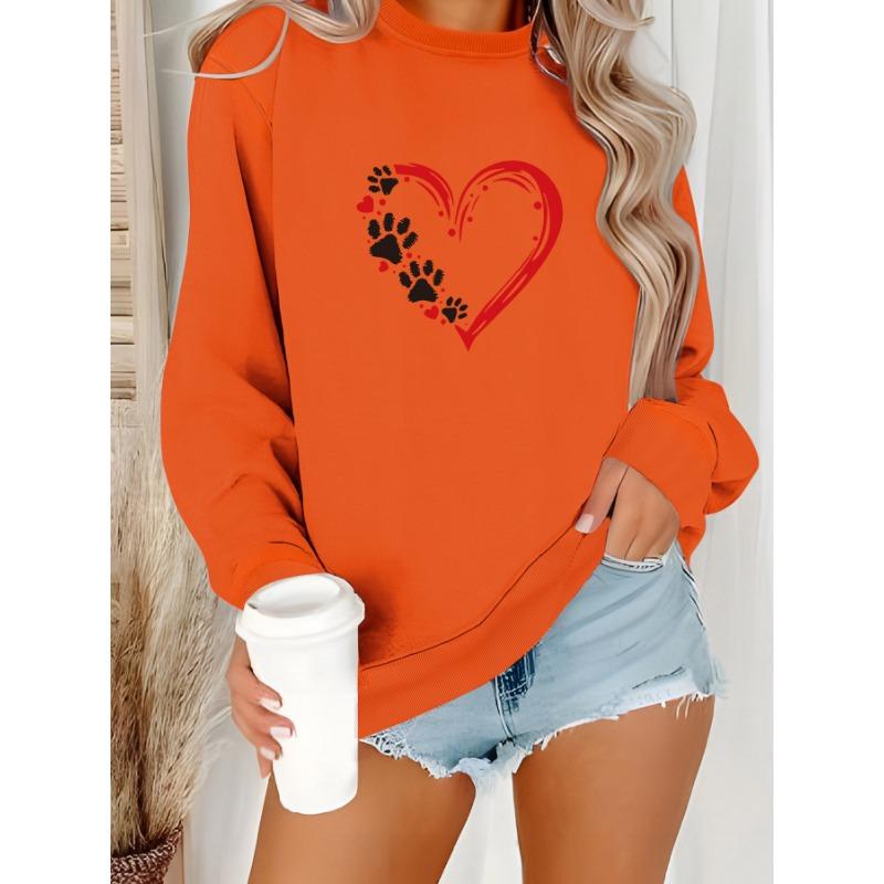 Pull-sweat décontracté à manches longues et col rond pour femme, automne-hiver, avec imprimé cœur