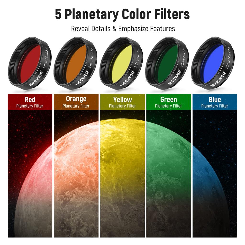 NEEWER Inch Telescope Eyepiece Filter Set 5 Planet Color Filters 2 Variable Polarization Filters UHC Filter Moon Starlight Filter Moon Filter Suitable