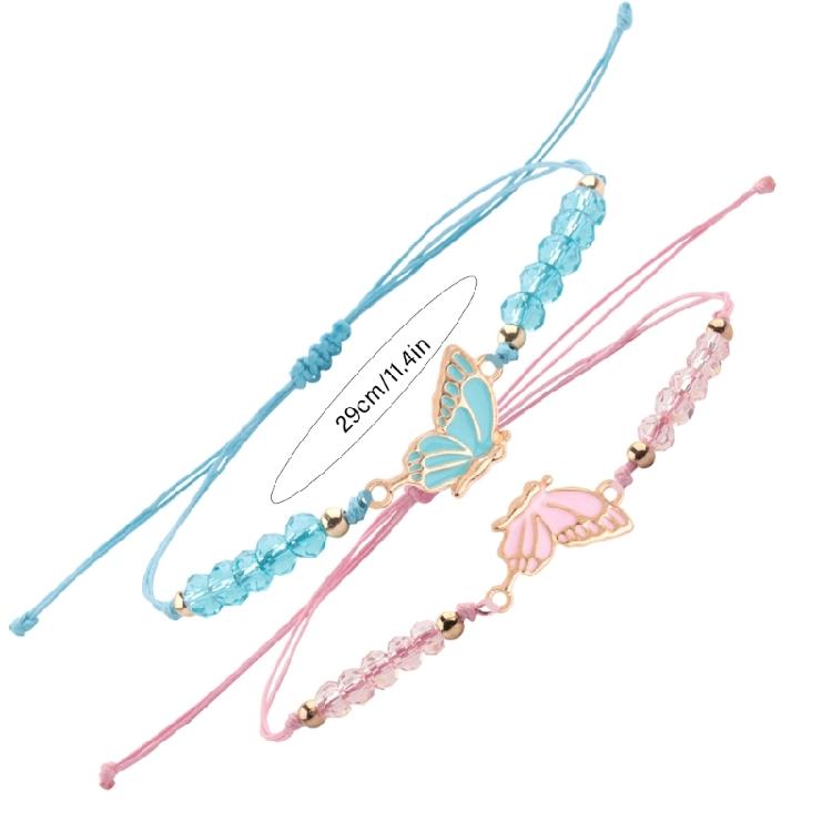 2pcs Butterfly Pendant Friendship Bracelets Adjustable Braided Rope Handchain Accessories for Kids and Girlfriends