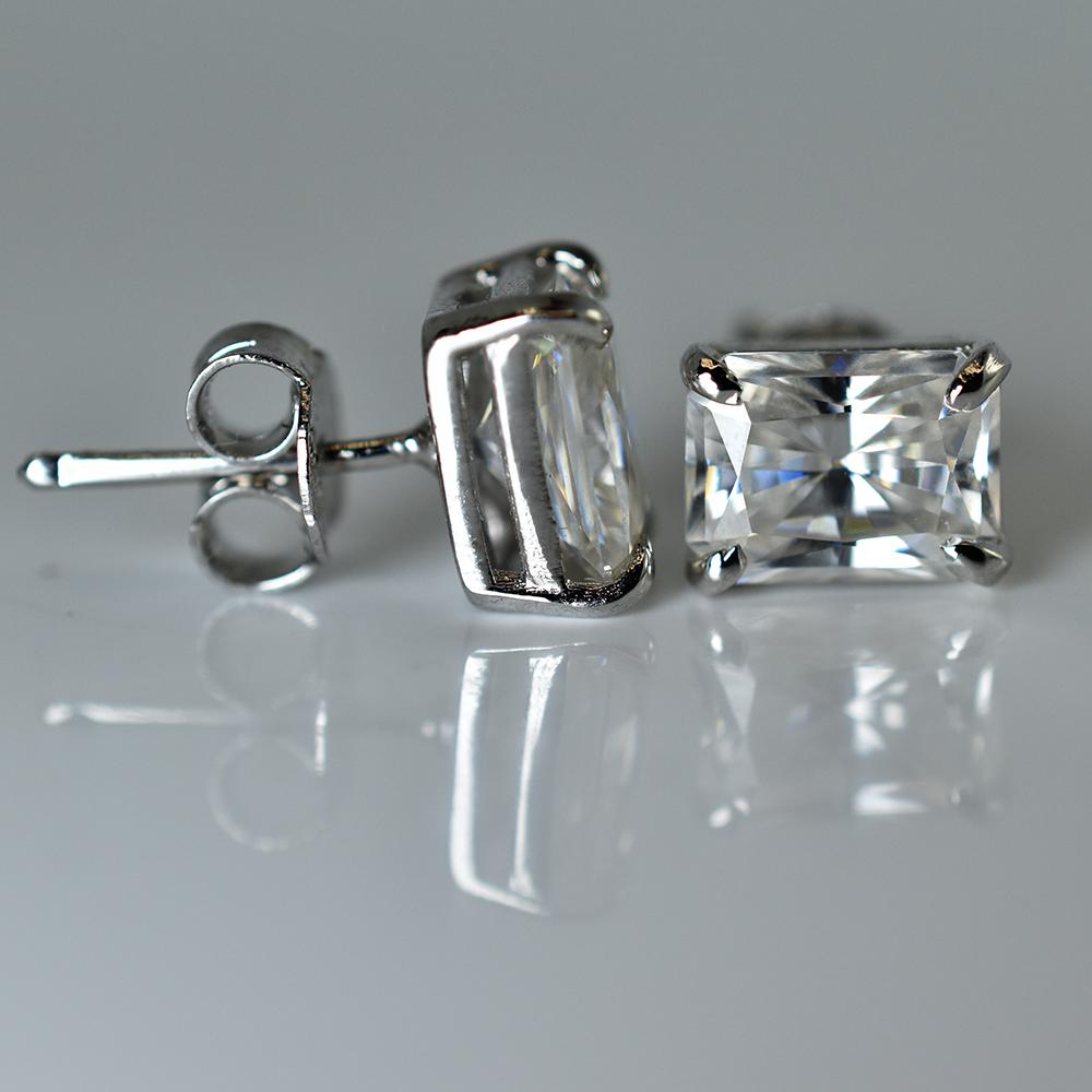 A+ Synthetic Moissanite 10.80 Ct Emerald Cut Earring Pair For Gifting
