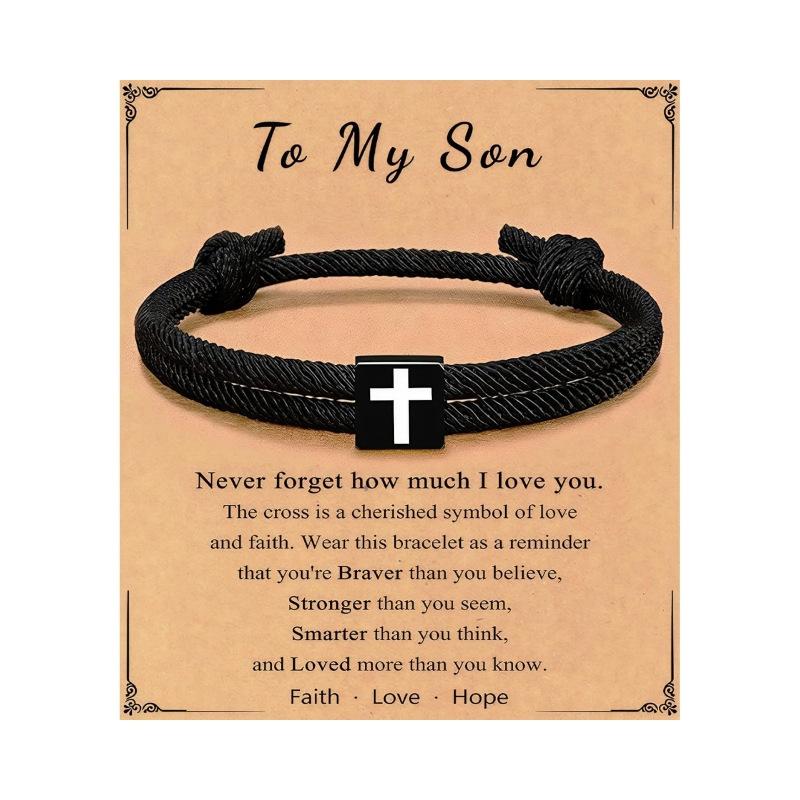 JYL TS Bracelet Men Braided  Cross Charm Safeguards Journey & Stability
