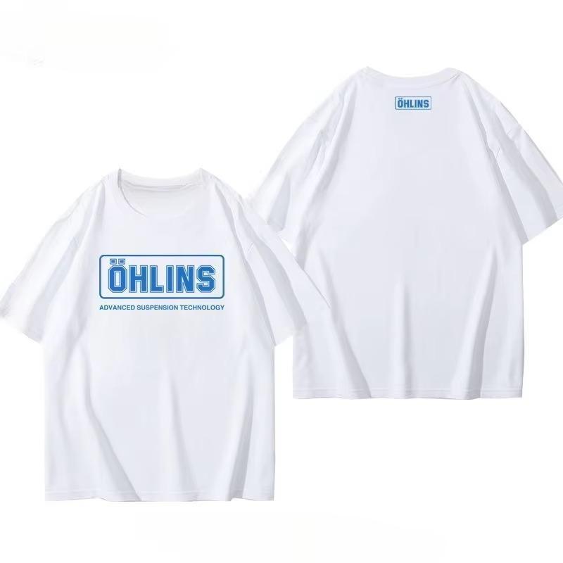 OHLINS Motorcycle Shock Absorber Modified Car Tshirt Summer Unisexs Casual Fashion Brand Racing Around Short Sleeved Clothes