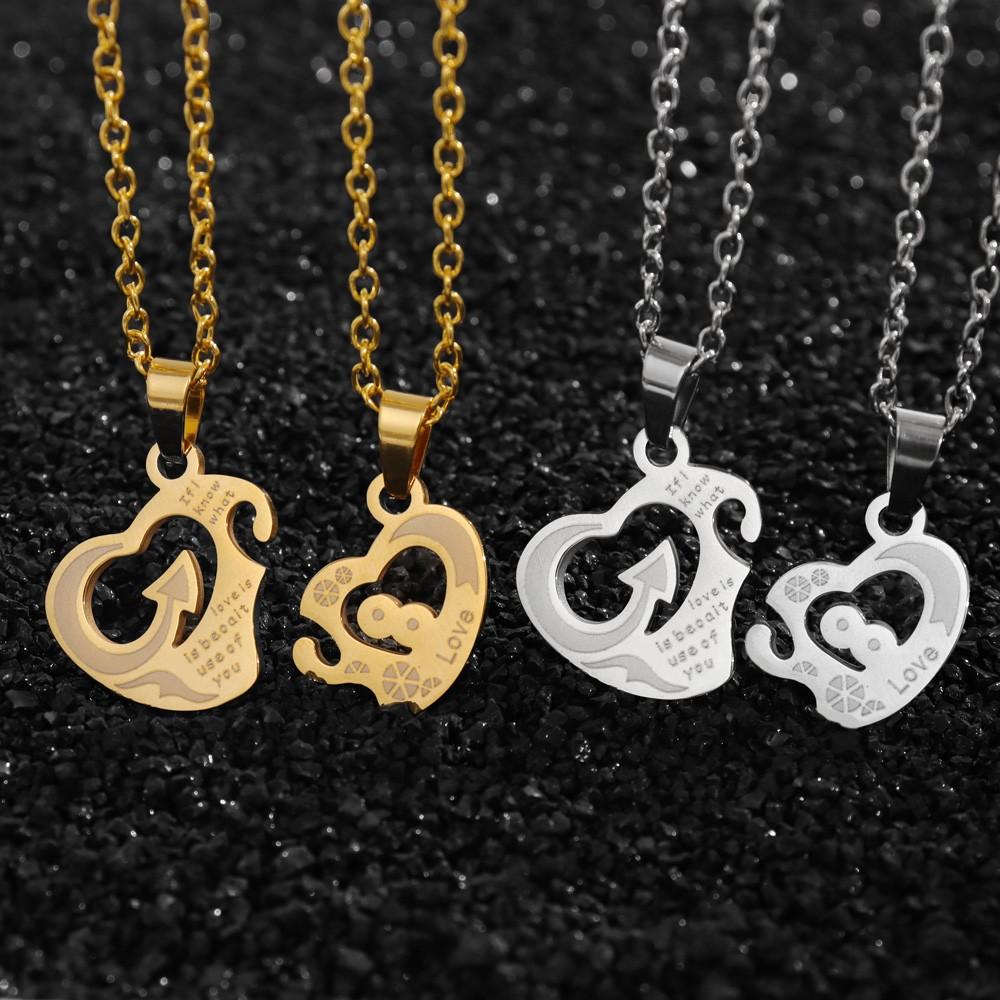 Stainless Steel Heart To Heart Lovers Necklace Christmas Gift Heart Pendant