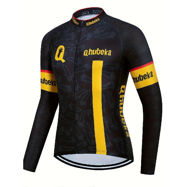 Pánský a dámský cyklistický dres s dlouhým rukávem - Polyesterová pletenina odvádějící vlhkost, Vysoký krk, Raglánové rukávy, Zapínání na zip, Detail kapsy, Střední