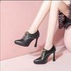 Fashion 2025 Autumn new French deep mouth single shoes leather thick with waterproof platform pointed head strap beige high heels sub