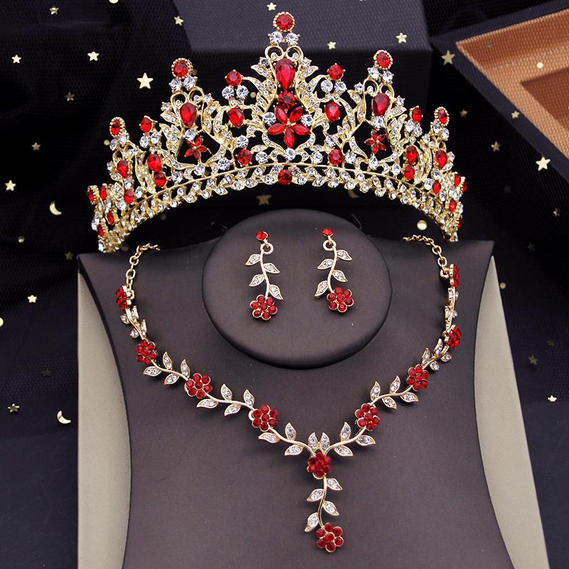 Flower Crown Bridal Jewelry Sets for Women Tiaras Evening Necklace Earring Set Wedding Choker Bride Jewelry Set Accessory