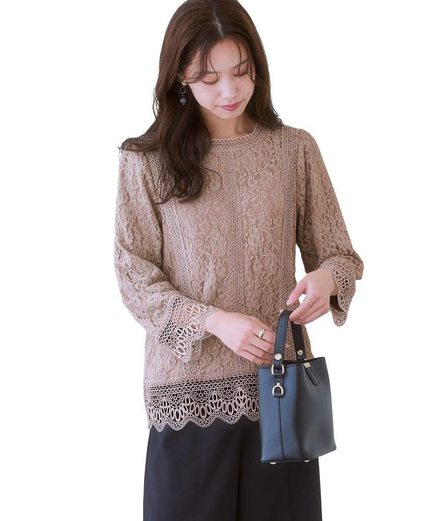 Nissen and Sew with Blouse Mocha Size LL Shirt/Blouse [Cut Lining] All-Lace (Washable) Beige,