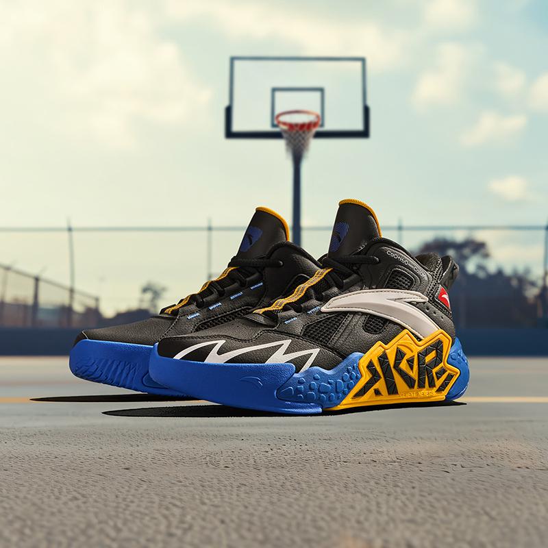 Anta Kids Cement Krypton Professional Basketball Shoes Kids Sneakers Black Blue Yellow A12441107-2