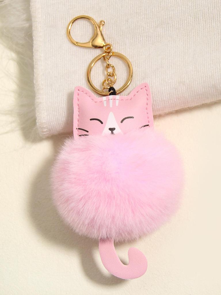 Cartoon Cat Rex Rabbit Plush Ball Keychain