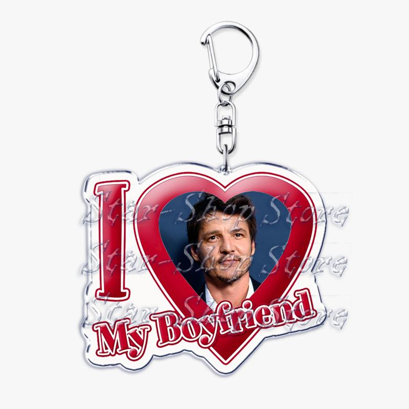 Hot Pedro Pascal I Love My Boyfriend Heart Keychain for Women Accessories Key Chain Ring Keychains Jewelry Fans Gifts