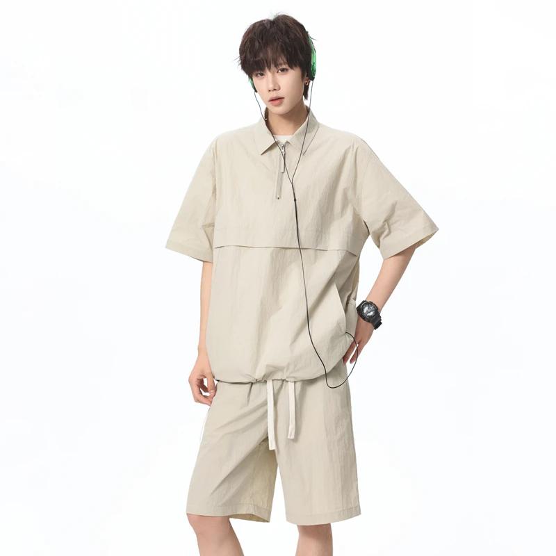 

Men Lightweight Quick-Dry Sets Men Breathable Sun Protection Shirts+Shorts Suits Men Hawaii Cool Trend Baggy Loose Outfits XL світлого кольору хакі