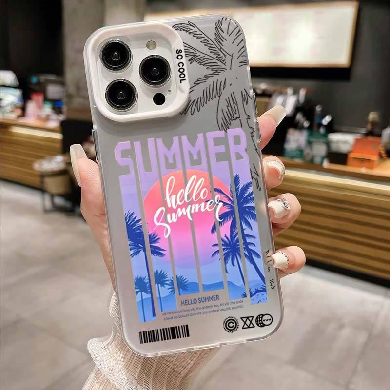 Sunset Coconut Tree iPhone Case for iPhone 16Pro/15/14/13/12/11/XS Max/Plus - Trendy Laser Design