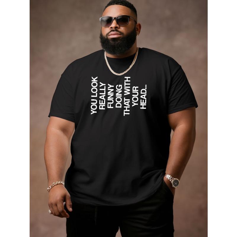 European Size Men's Plus Size Funny  T-Shirt - Oversized Loose Fit Casual Summer Short Sleeve Round Neck Tee, Breathable Big & Tall Top