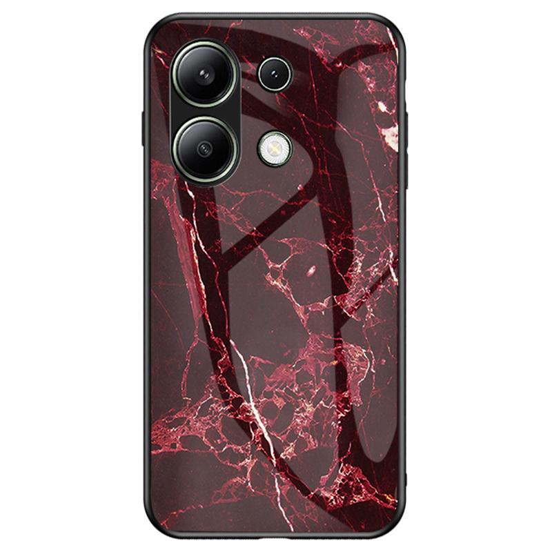 For Xiaomi Redmi Note 13 4G Anti-Drop Phone Cover Tempered Glass Case Marble Pattern Phone Shell