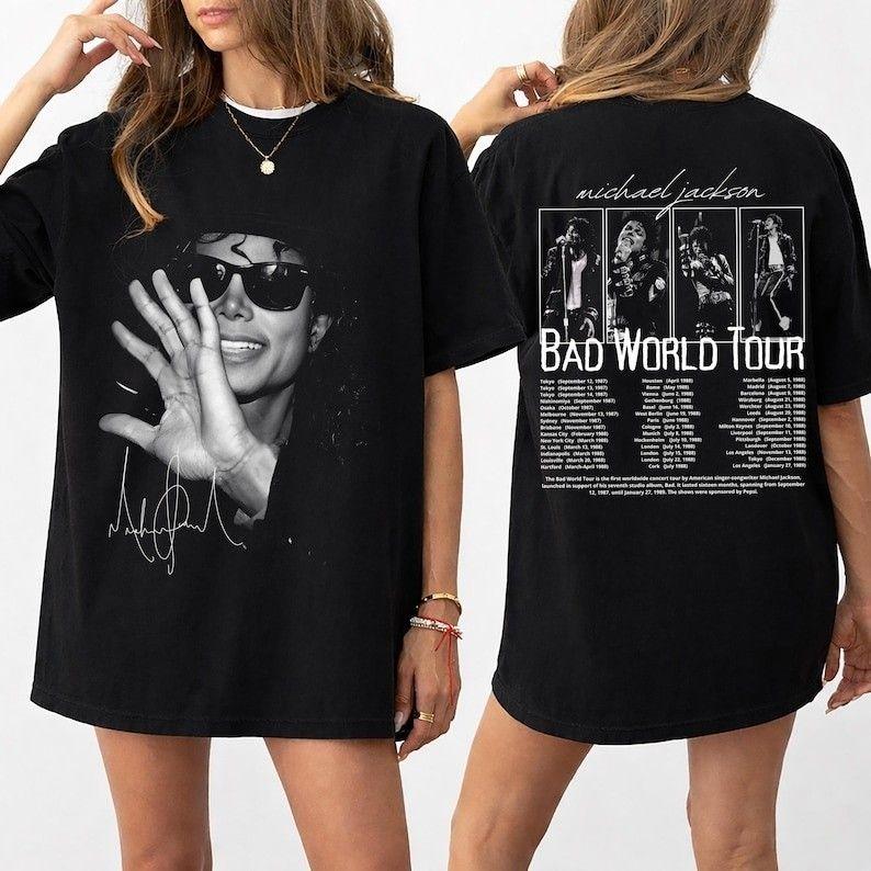 Unisex shirt Cotton Oversize Large Size Michael Jackson Bad World Tour 1987 Concert Tee
