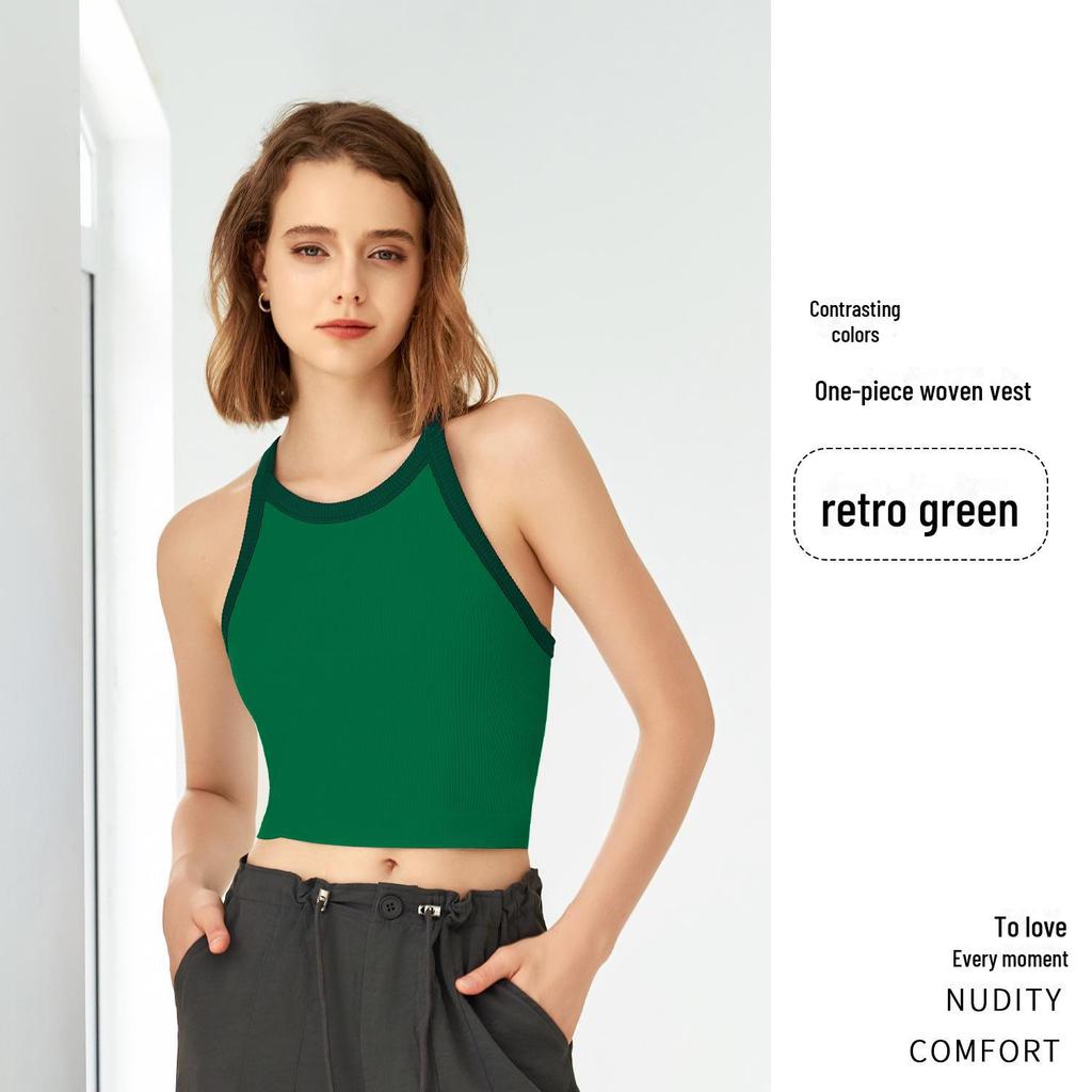 2025 High Elastic Contrast Color Sports Bra – Women's Shockproof Fitness Yoga Vest with Fixed Cups for Autumn/Winter