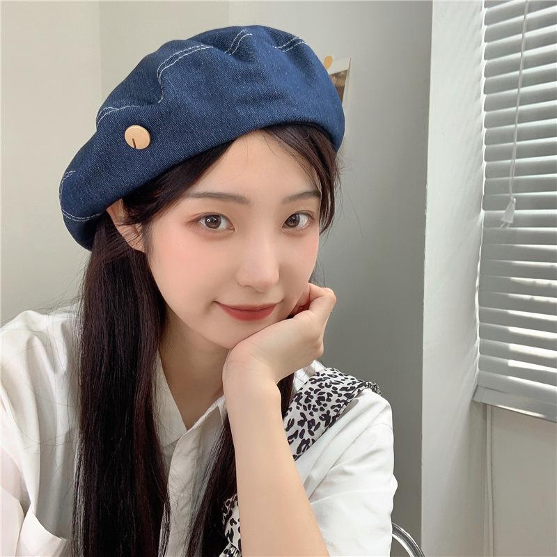 Women Retro Denim Berets Hat JK Korean Solid Color Newsboy Beret For Lady Girl Outdoor Sunshade Octagonal Painter Artist Hats