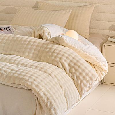2025 New Winter Faux Rabbit Fur & Milk Velvet Flannel Bedding Set: Thickened, Warm, 4-Piece, Includes Fitted Sheet