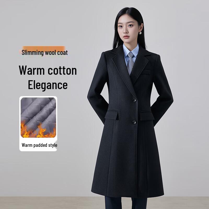 Women s Mid-Length Padded Wool Blend Uniform Coat M