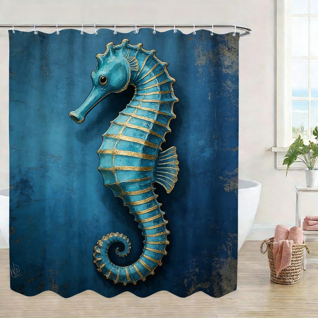 Ornate Gold Patterned Sea Turtle Underwater Waterproof Shower Curtain
