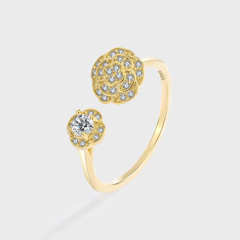 

Роскошные Асимметричные Цветочные Пара S925 Серебряные Кольца для Женщин Круглые Натуральные Стерлингового Серебра Подарочные Ювелирные Изделия Resizable жёлтый