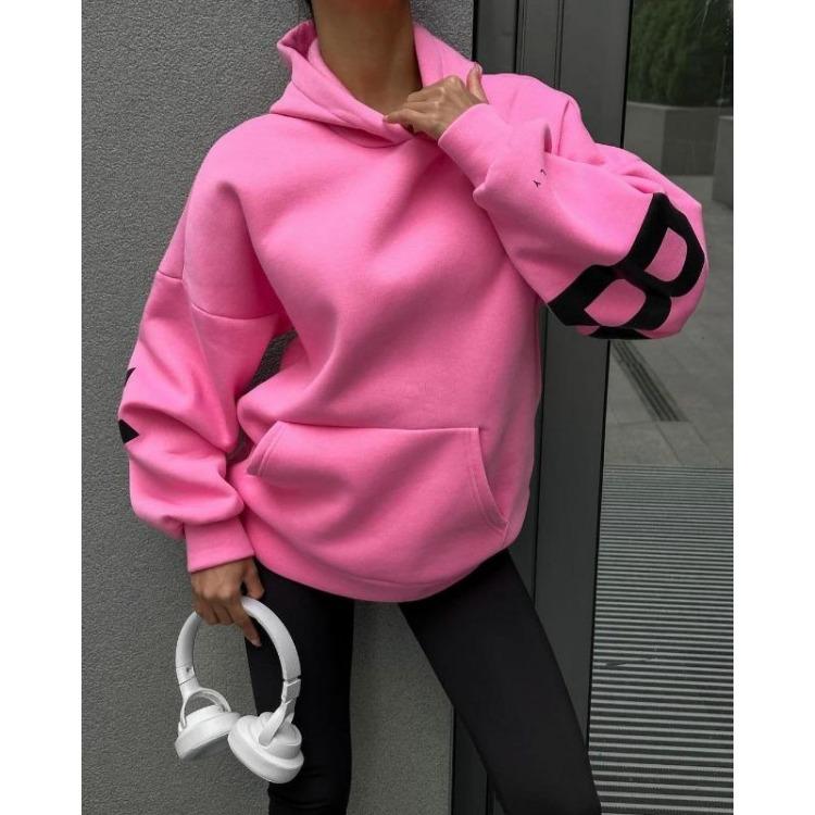 

Winter Oversize Sweatshirt for Women Cotton Hooded Fleece Thickened Loose Pullover Long Sleeve Casual Half High Neck Top M червоний