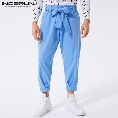 Spring Men's Bandage Harem Solid Cargo Elastic Waist Long Trousers