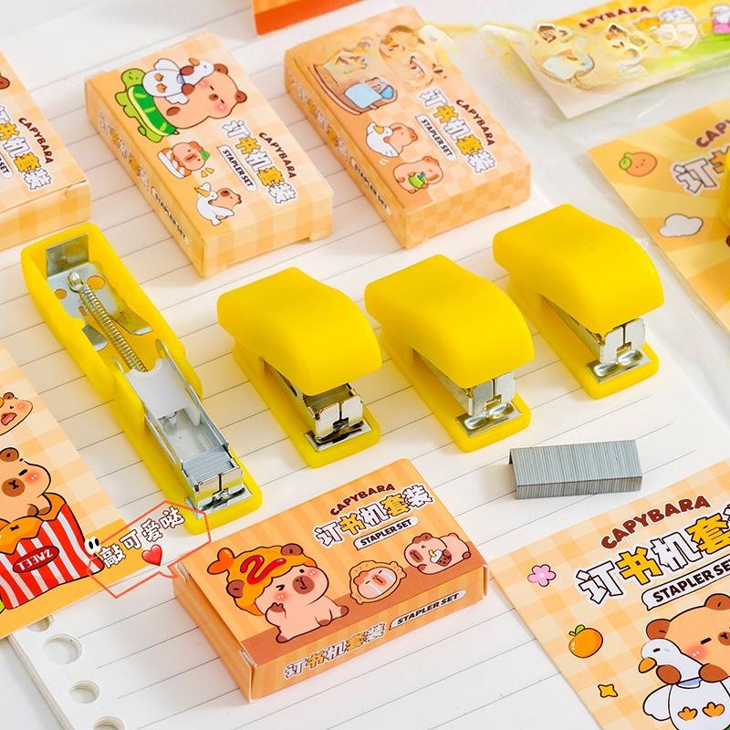 Cute Capybara Themed Mini Stapler Kits Portable and Compact for School Supplies and Office Stationery