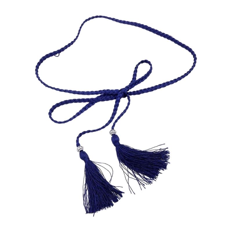 

Handmade Tassels Waistband Ethnic Braided Waistband Artistic Youth Waist Belt for Travel and Parties темно-синього кольору