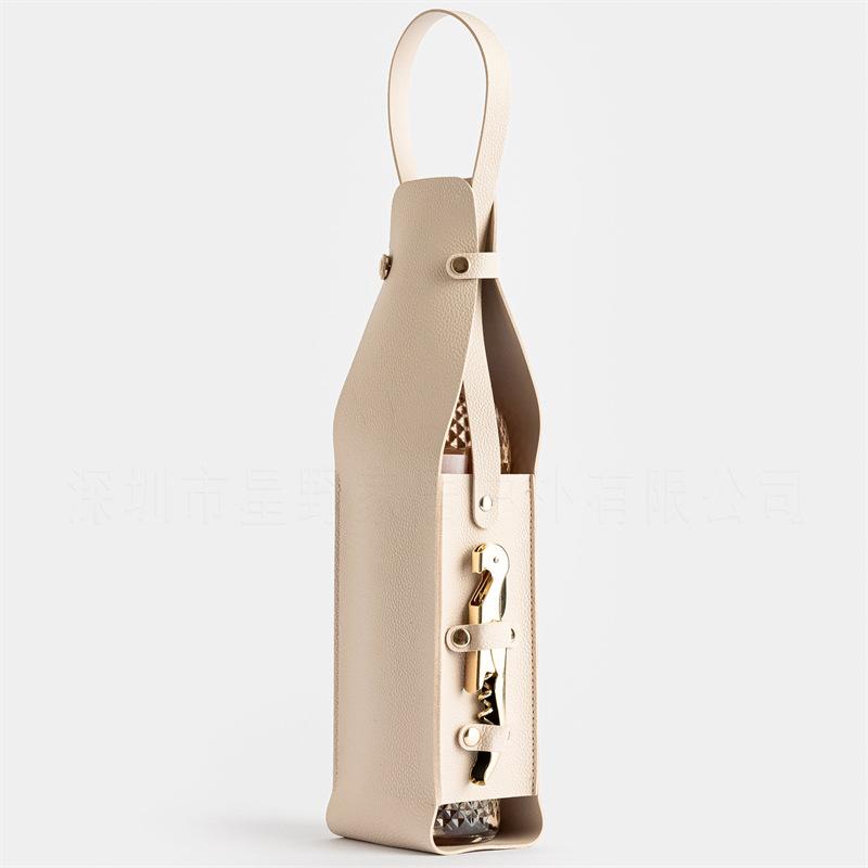 Reusable Leather Wine Tote Carrier for Wine Bottles Portable Champagne Gift Bags for Picnic Party Wedding 34.5 x 10cm